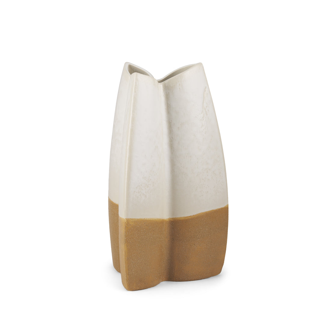 Vania Small Off White w/ Tan Textured Ceramic Vase Decor Mercana
