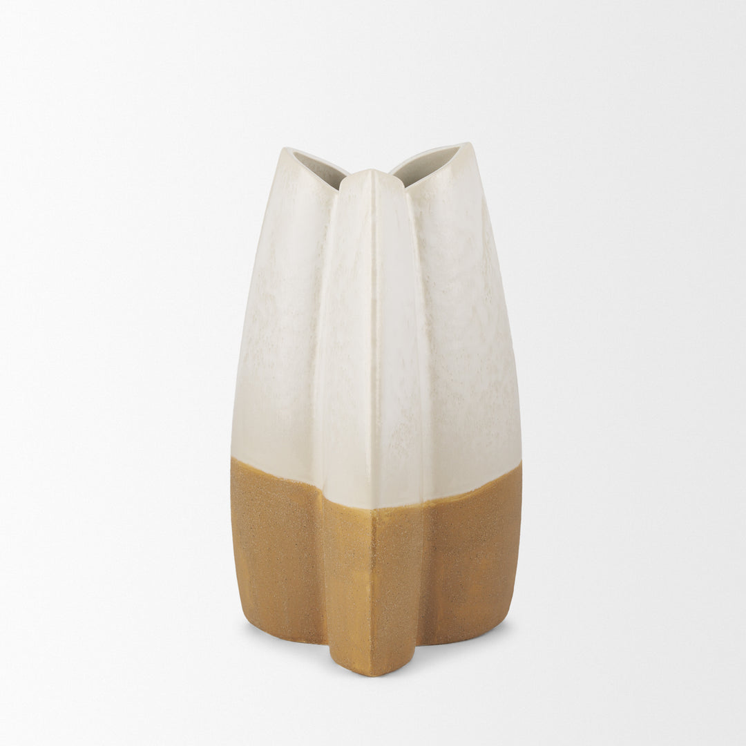 Vania Small Off White w/ Tan Textured Ceramic Vase Decor Mercana