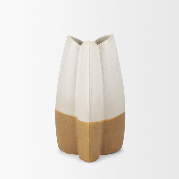 Vania Small Off White w/ Tan Textured Ceramic Vase Decor Mercana