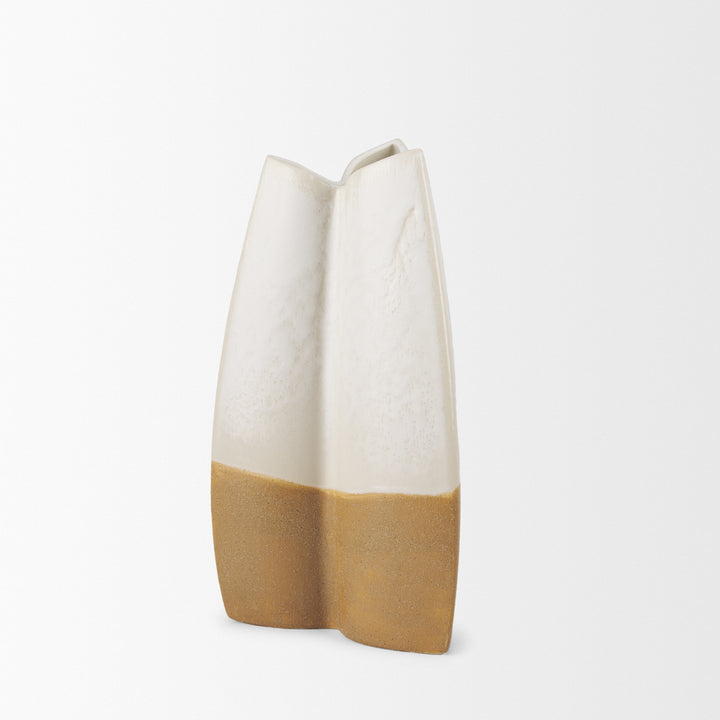 Vania Small Off White w/ Tan Textured Ceramic Vase Decor Mercana