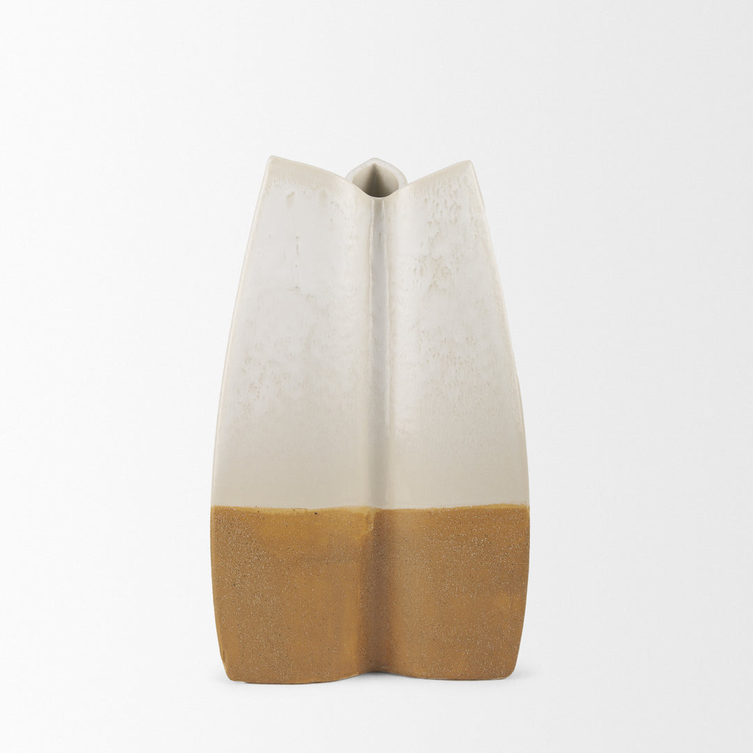 Vania Small Off White w/ Tan Textured Ceramic Vase Decor Mercana