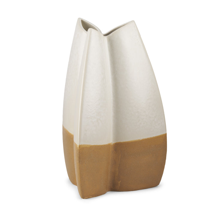 Vania Large Off White w/ Tan Textured Ceramic Vase Decor Mercana