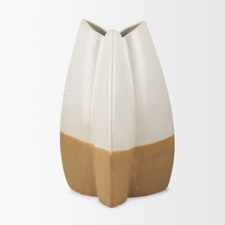 Vania Large Off White w/ Tan Textured Ceramic Vase Decor Mercana