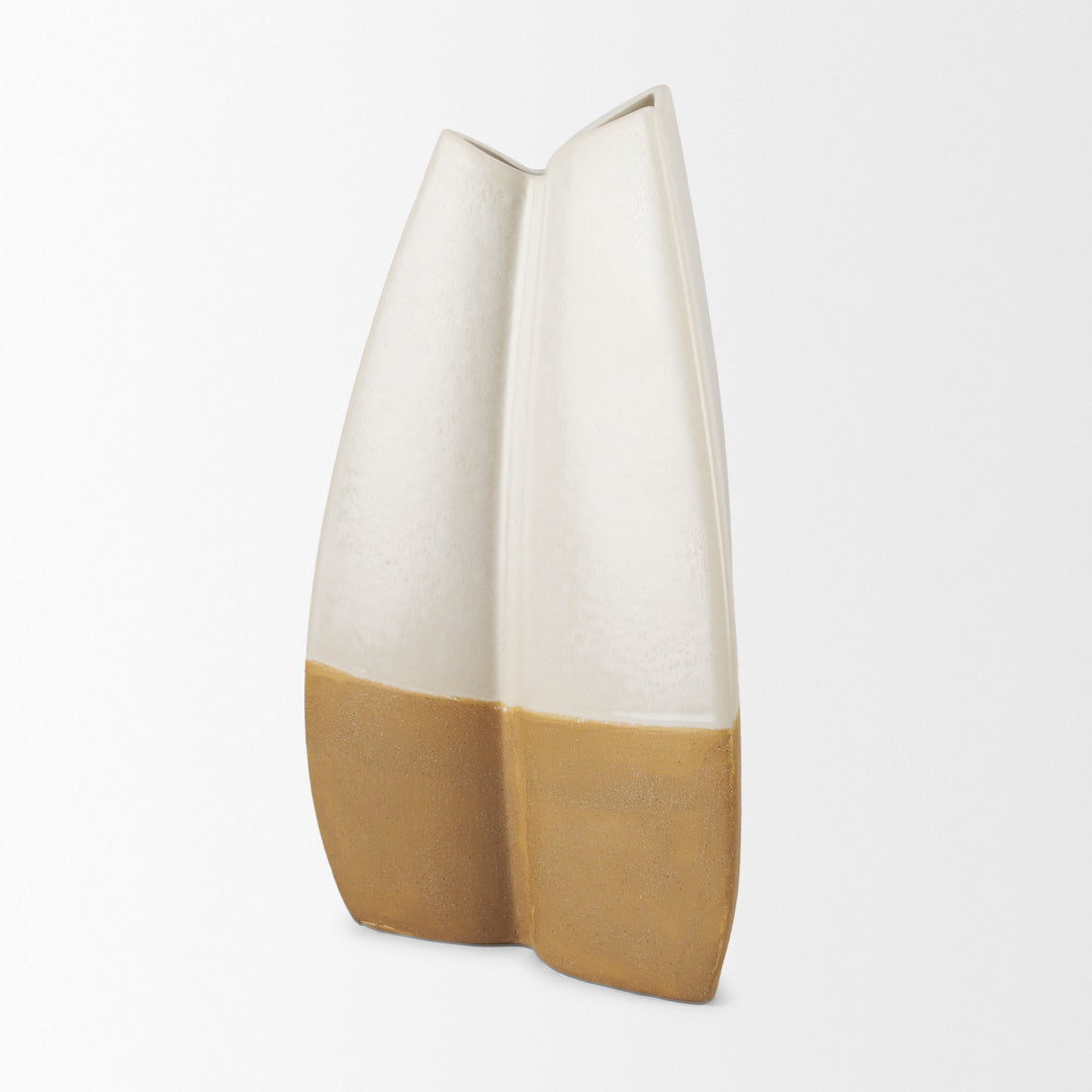 Vania Large Off White w/ Tan Textured Ceramic Vase Decor Mercana