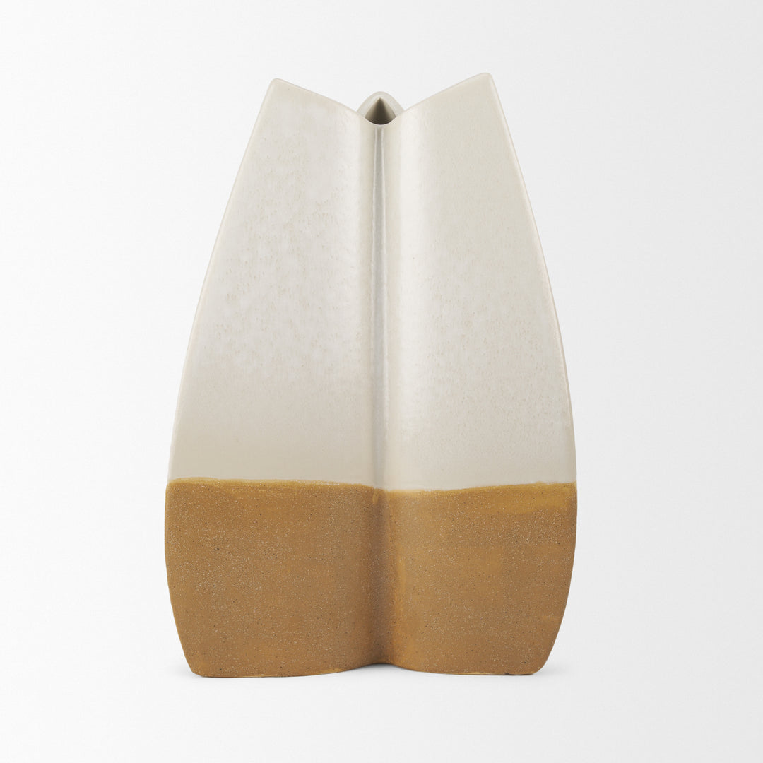 Vania Large Off White w/ Tan Textured Ceramic Vase Decor Mercana