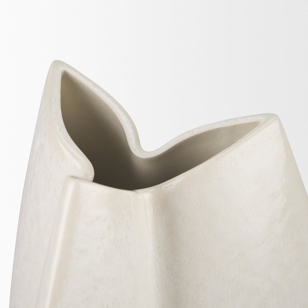Vania Large Off White w/ Tan Textured Ceramic Vase Decor Mercana