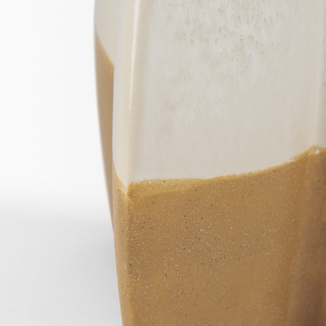 Vania Large Off White w/ Tan Textured Ceramic Vase Decor Mercana