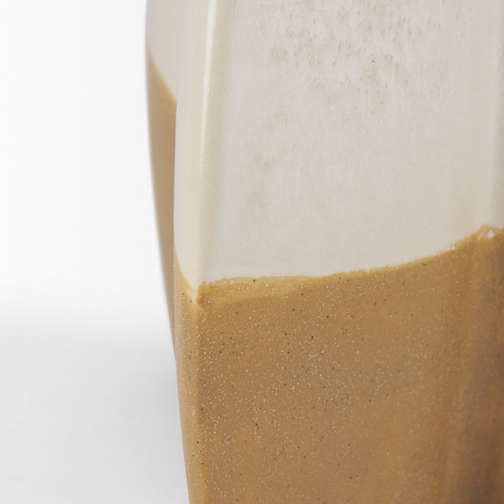 Vania Large Off White w/ Tan Textured Ceramic Vase Decor Mercana