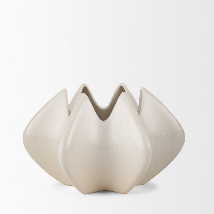 Ulrich Sculptural Cream Glazed Ceramic Vase Decor Mercana