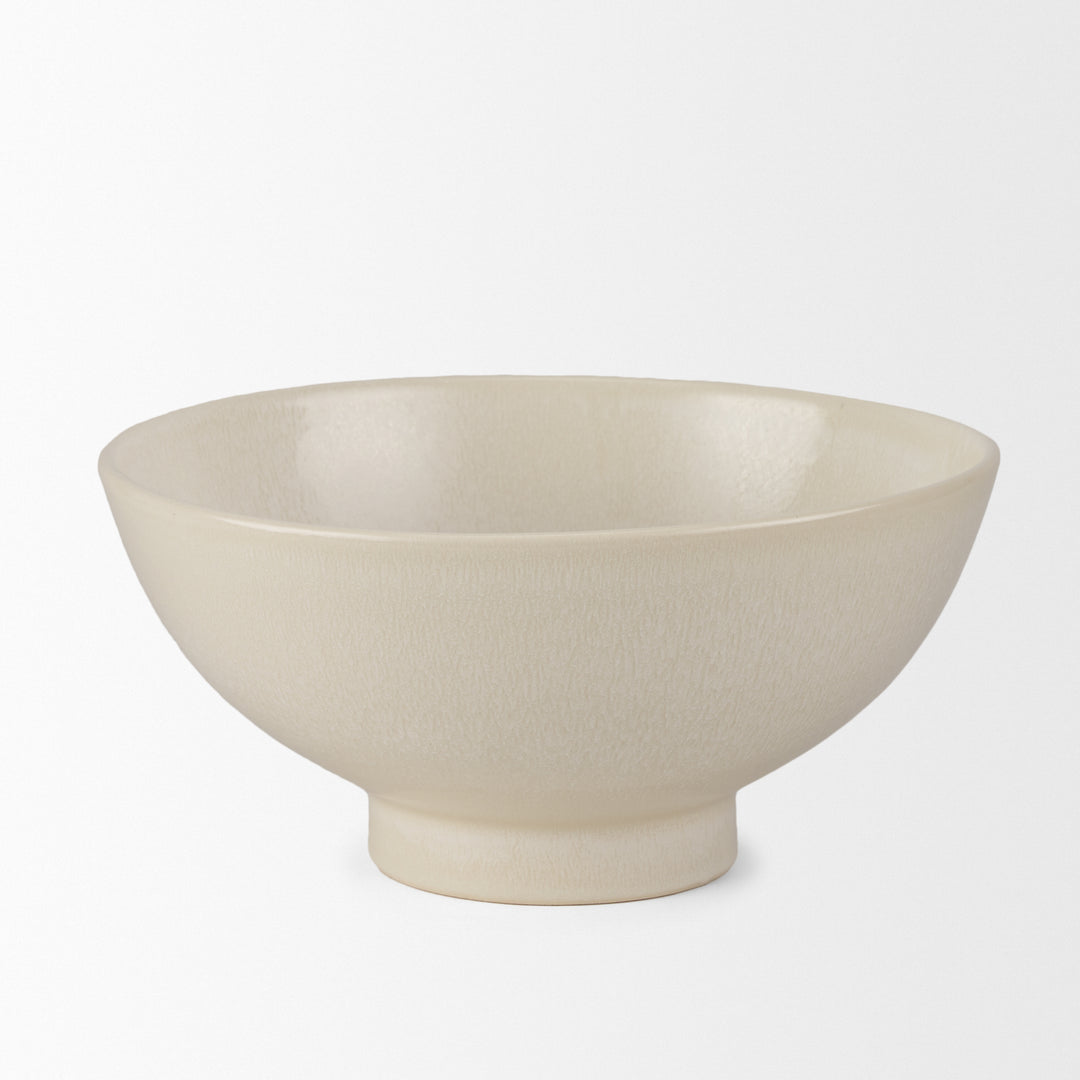 Tyren Cream Glazed Decorative Round Ceramic Bowl Decor Mercana