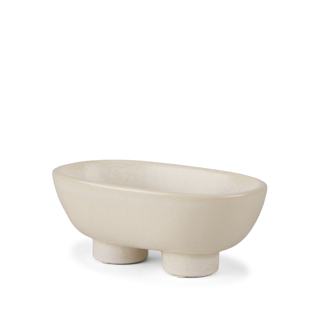 Tyren Cream Glazed Decorative Oblong Ceramic Bowl Decor Mercana