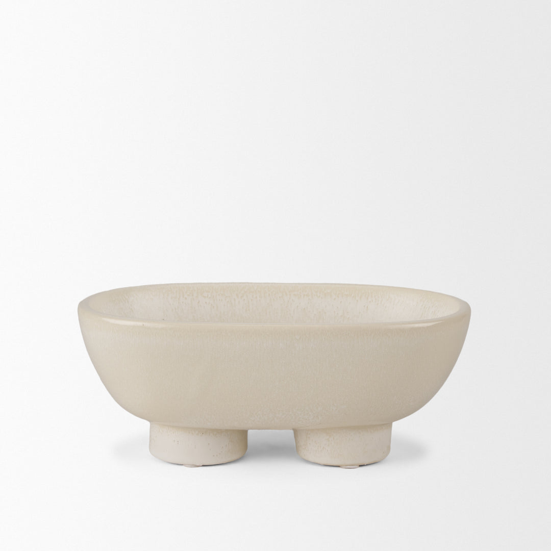 Tyren Cream Glazed Decorative Oblong Ceramic Bowl Decor Mercana