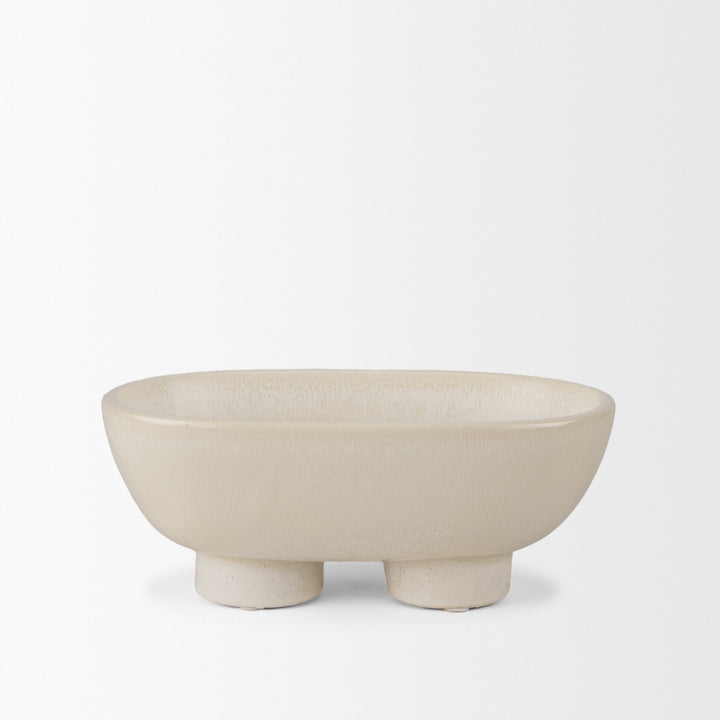Tyren Cream Glazed Decorative Oblong Ceramic Bowl Decor Mercana