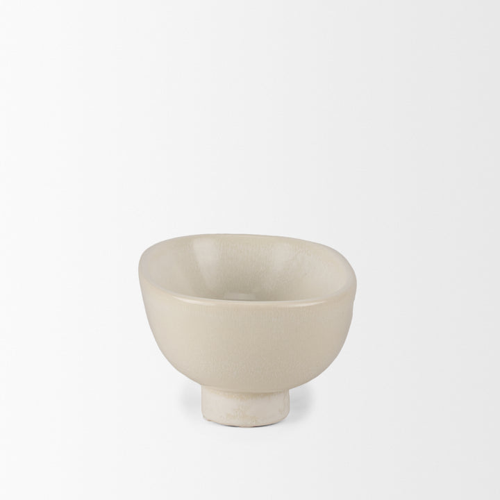 Tyren Cream Glazed Decorative Oblong Ceramic Bowl Decor Mercana