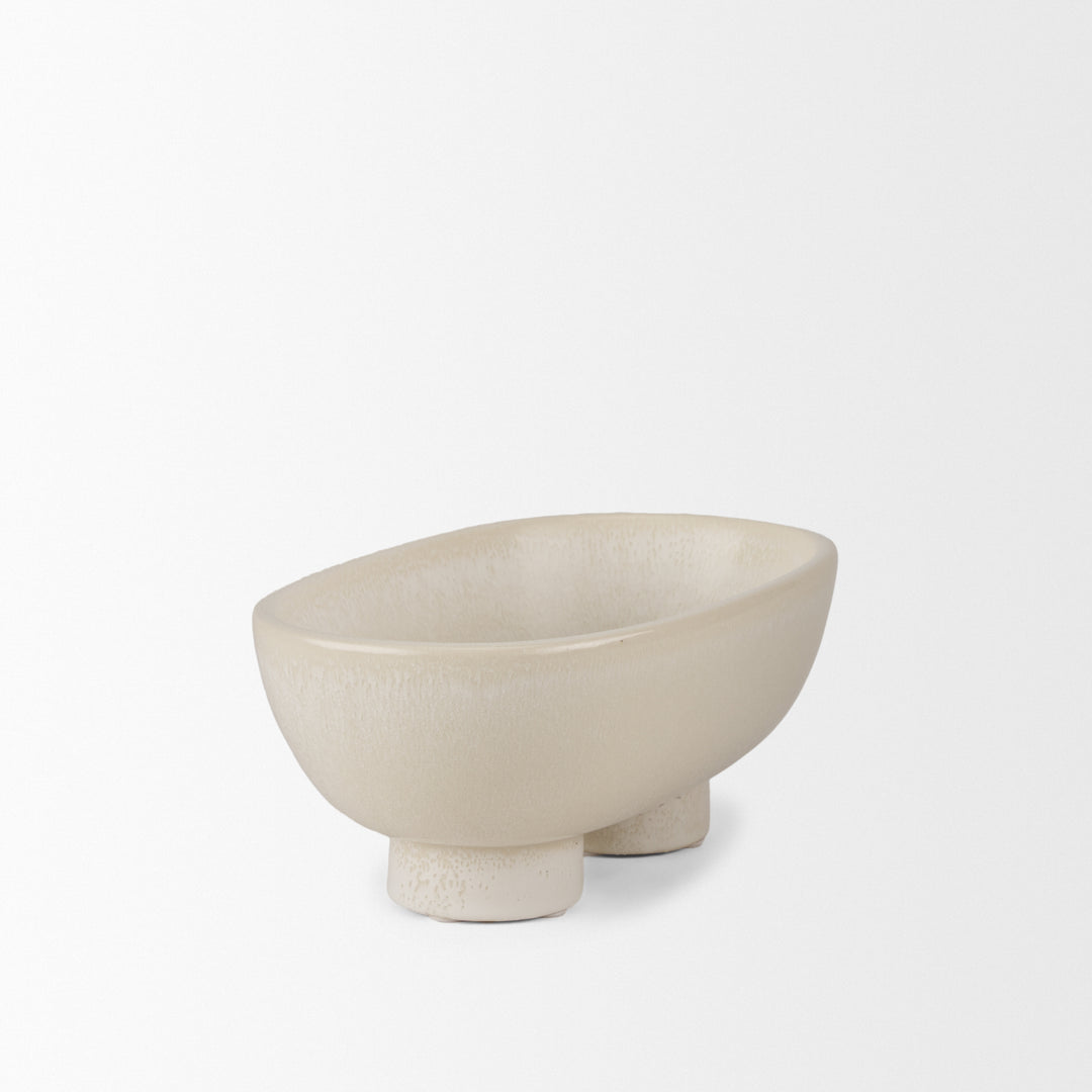 Tyren Cream Glazed Decorative Oblong Ceramic Bowl Decor Mercana