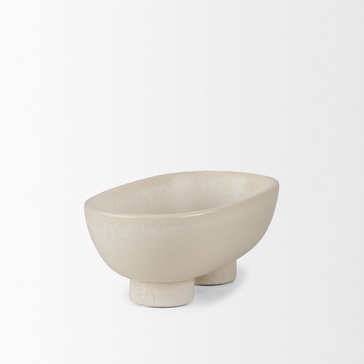 Tyren Cream Glazed Decorative Oblong Ceramic Bowl Decor Mercana