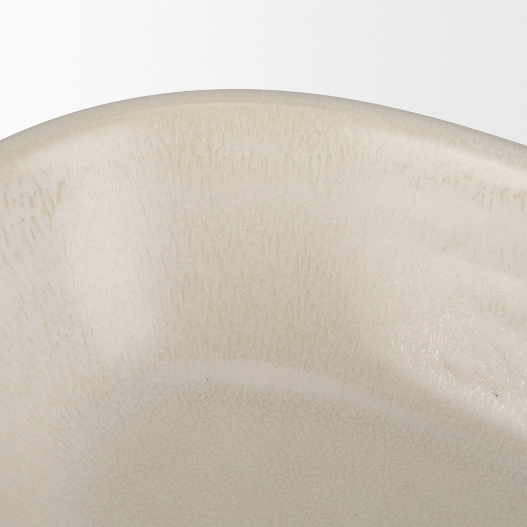 Tyren Cream Glazed Decorative Oblong Ceramic Bowl Decor Mercana
