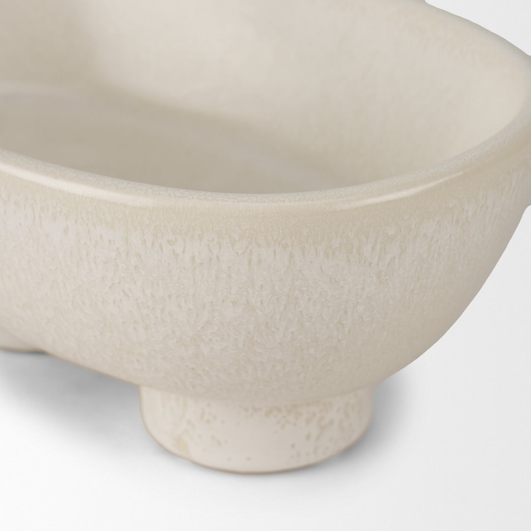 Tyren Cream Glazed Decorative Oblong Ceramic Bowl Decor Mercana