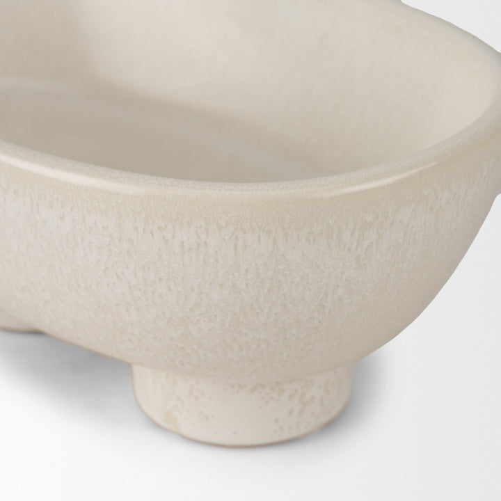 Tyren Cream Glazed Decorative Oblong Ceramic Bowl Decor Mercana
