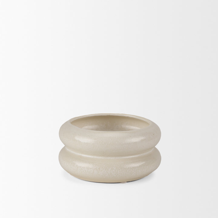 Twyla Short Cream Glazed Ring Pot Decor Mercana