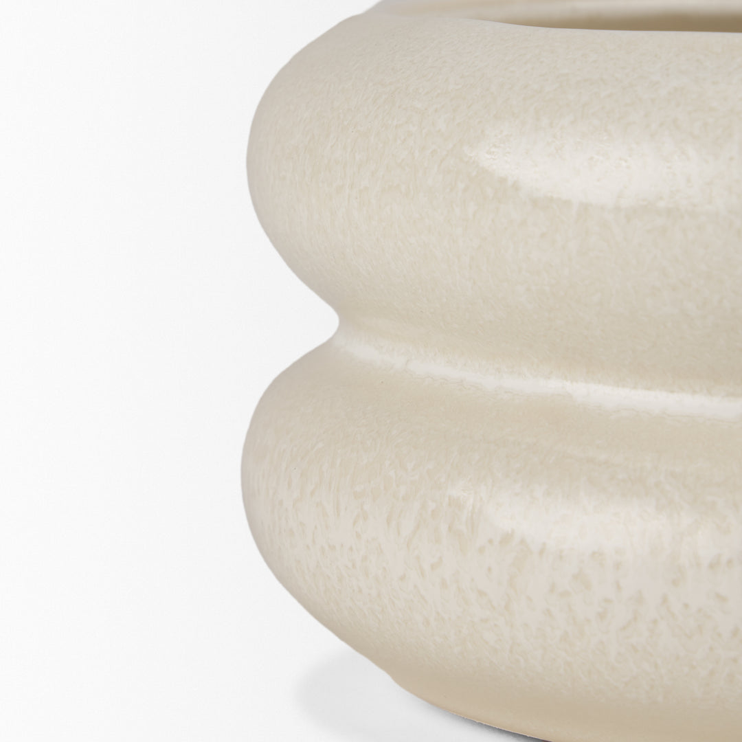Twyla Short Cream Glazed Ring Pot Decor Mercana