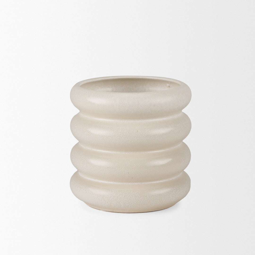 Twyla Tall Cream Glazed Ring Pot Decor Mercana