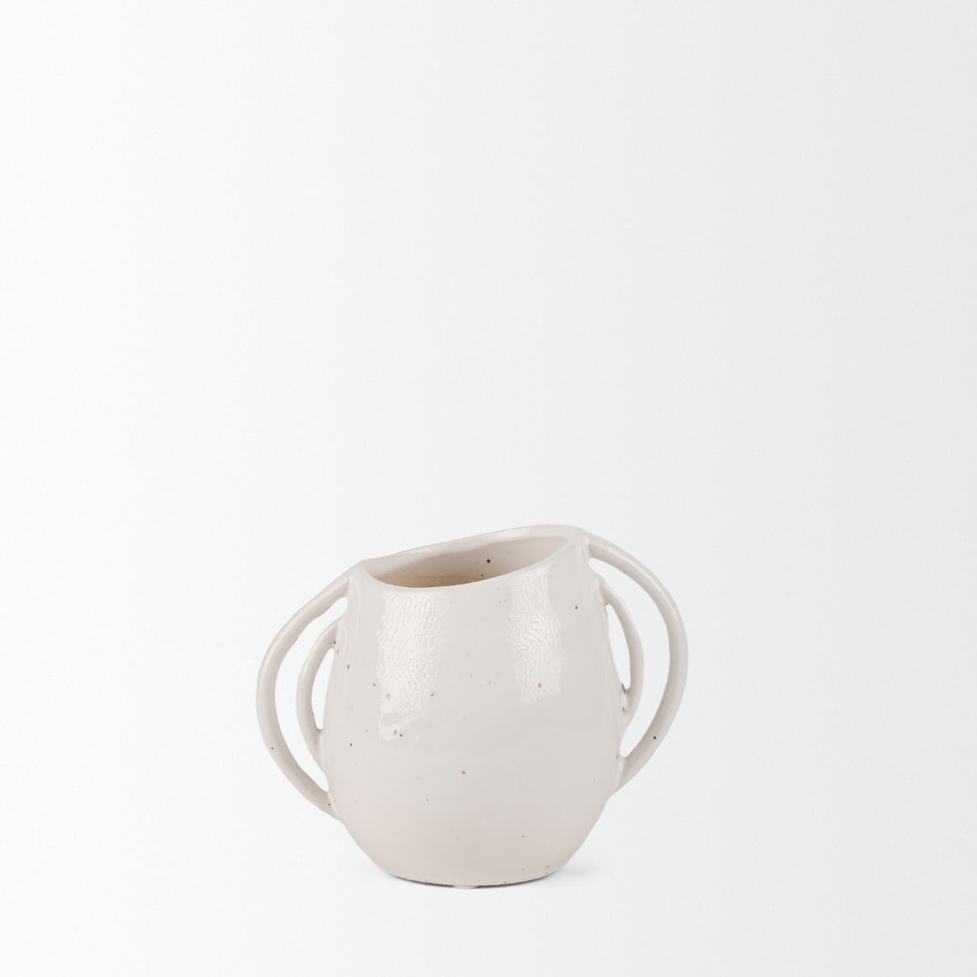 Urvi Short Off White Speckled Asymmetrical Ceramic Vase Decor Mercana