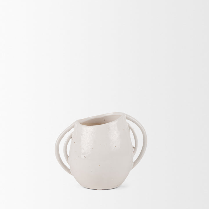 Urvi Short Off White Speckled Asymmetrical Ceramic Vase Decor Mercana