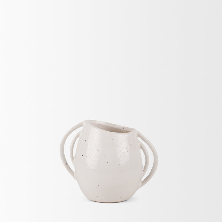 Urvi Short Off White Speckled Asymmetrical Ceramic Vase Decor Mercana