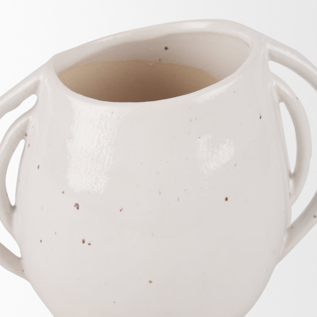 Urvi Short Off White Speckled Asymmetrical Ceramic Vase Decor Mercana
