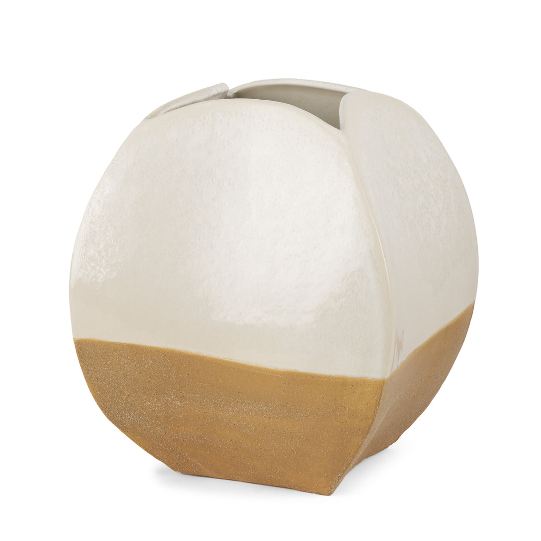 Vania Short Off White w/ Tan Textured Ceramic Vase Decor Mercana