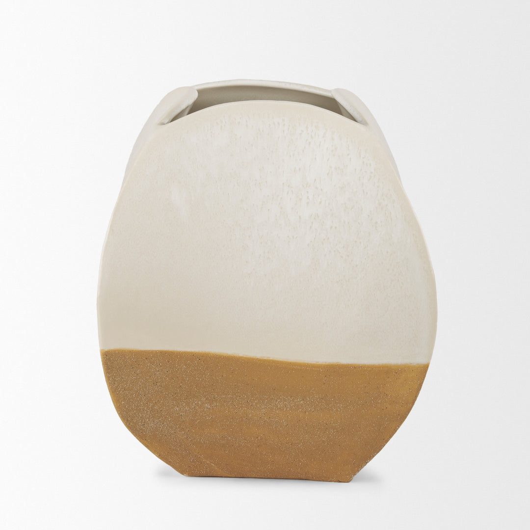 Vania Short Off White w/ Tan Textured Ceramic Vase Decor Mercana