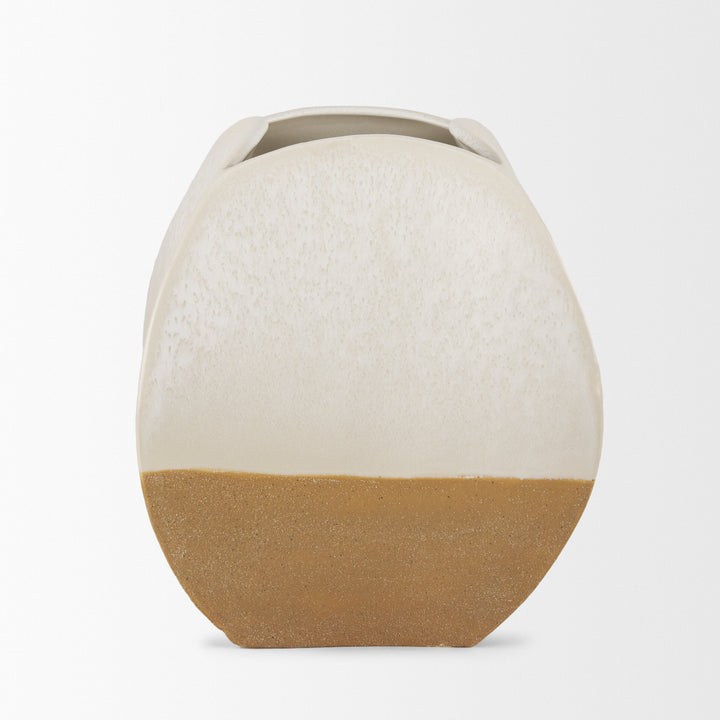 Vania Short Off White w/ Tan Textured Ceramic Vase Decor Mercana