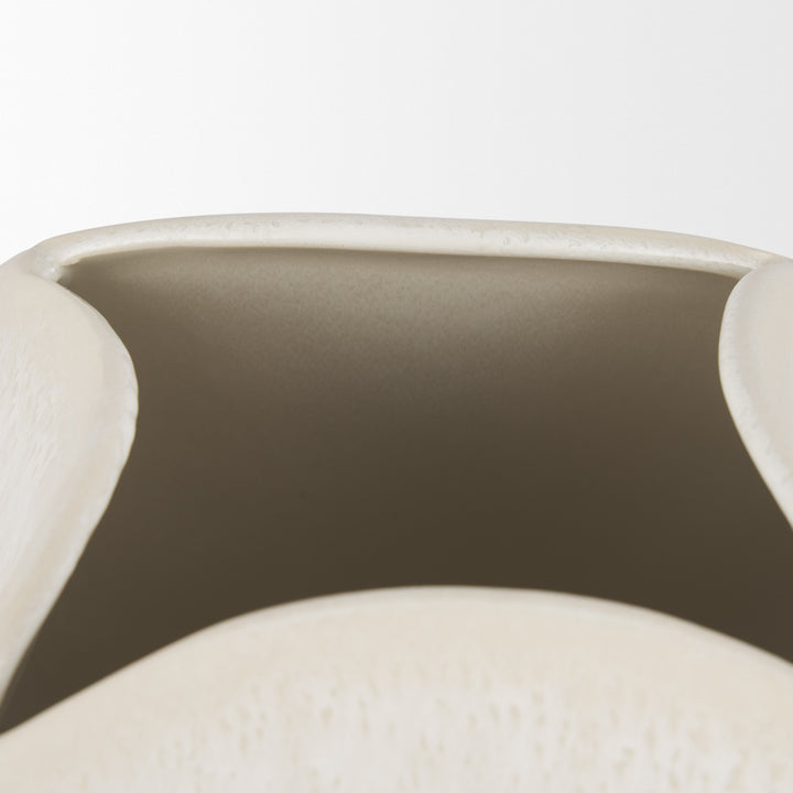 Vania Short Off White w/ Tan Textured Ceramic Vase Decor Mercana