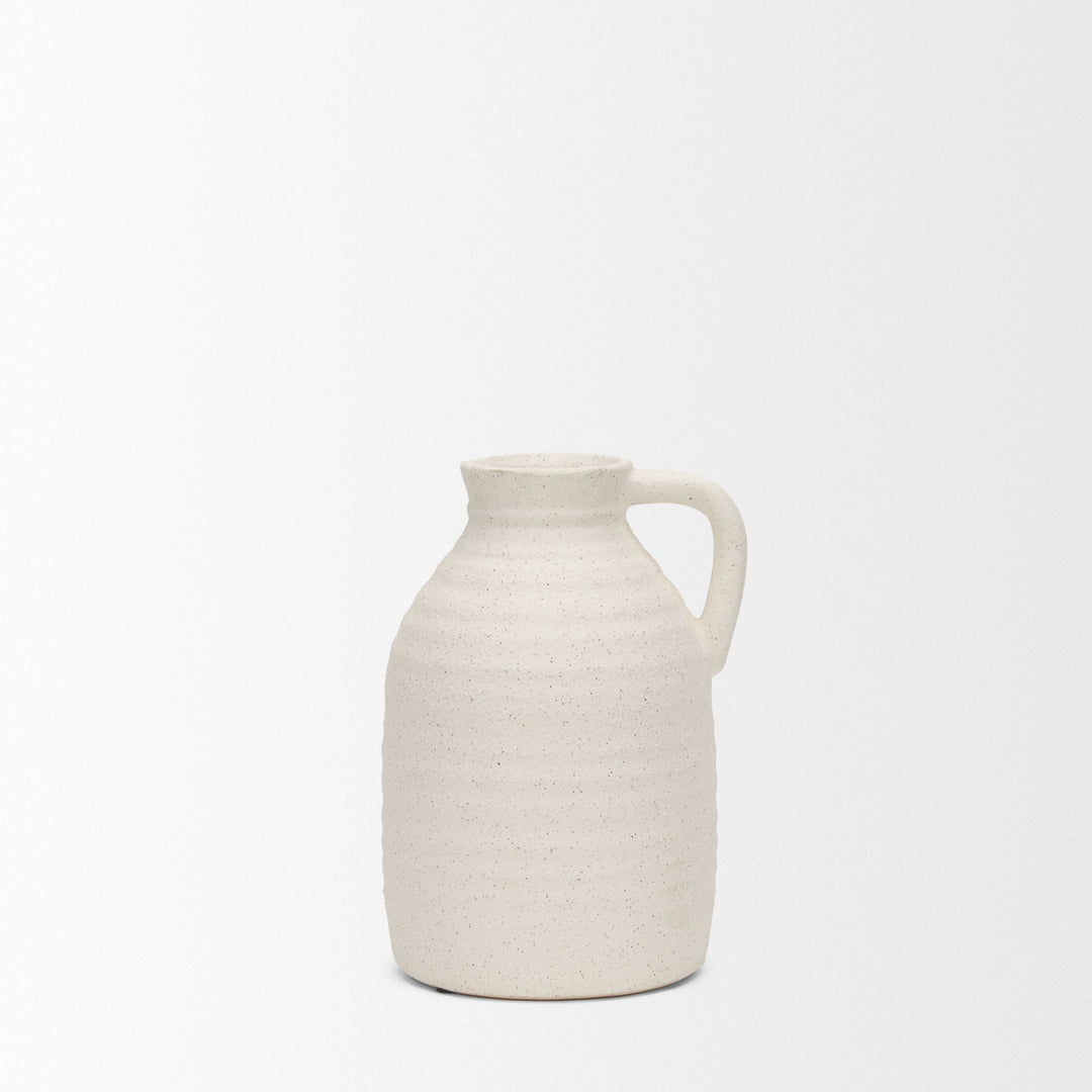 Tyrus Medium Textured Matte White w/ Speckling Ceramic Vase Decor Mercana