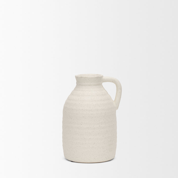 Tyrus Medium Textured Matte White w/ Speckling Ceramic Vase Decor Mercana