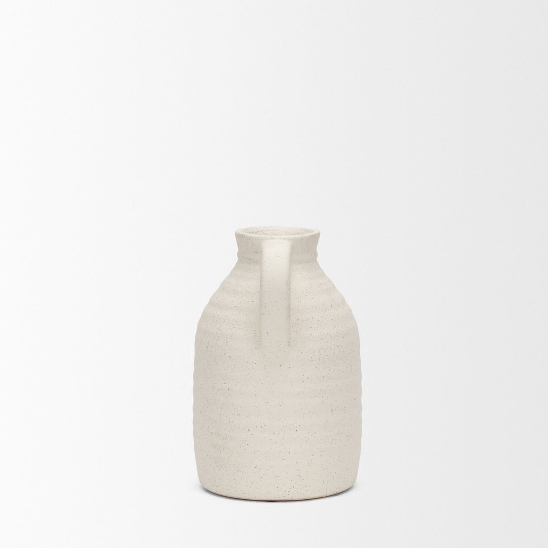 Tyrus Medium Textured Matte White w/ Speckling Ceramic Vase Decor Mercana