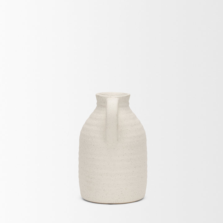 Tyrus Medium Textured Matte White w/ Speckling Ceramic Vase Decor Mercana