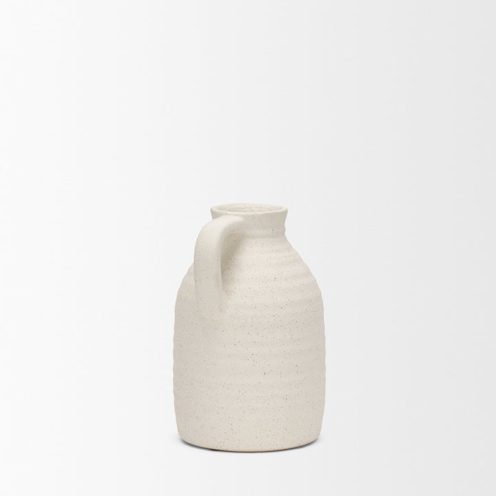 Tyrus Medium Textured Matte White w/ Speckling Ceramic Vase Decor Mercana