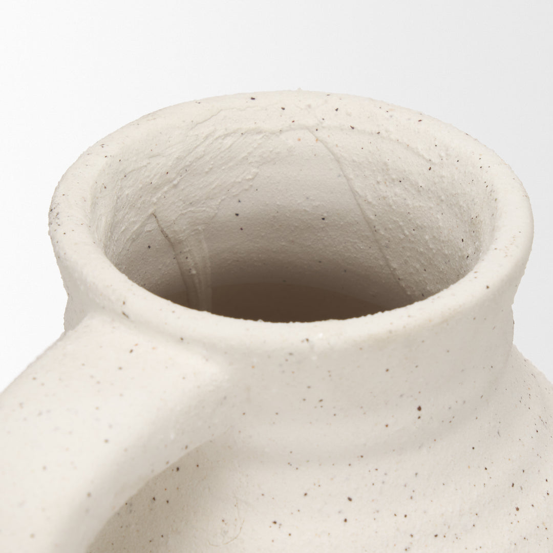 Tyrus Medium Textured Matte White w/ Speckling Ceramic Vase Decor Mercana