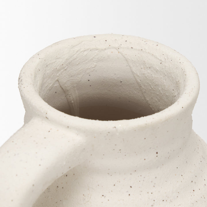 Tyrus Medium Textured Matte White w/ Speckling Ceramic Vase Decor Mercana