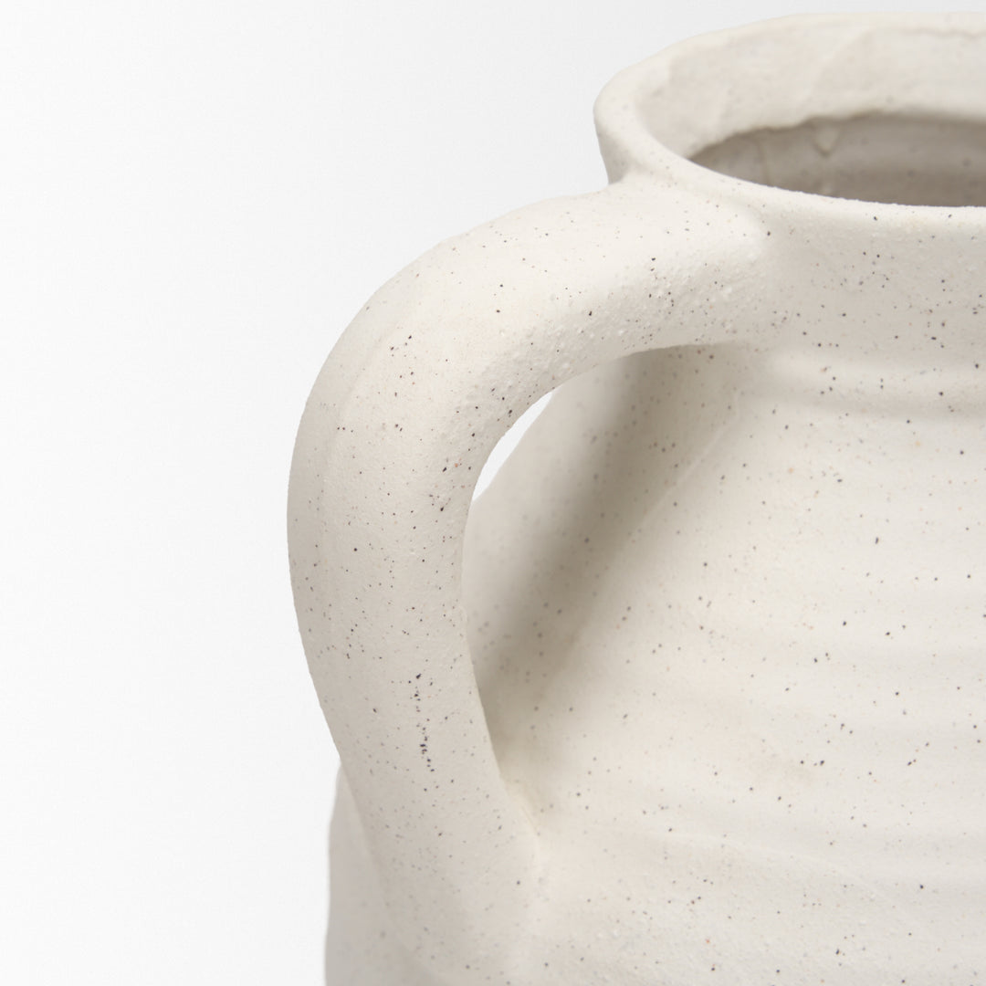Tyrus Large Textured Matte White w/ Speckling Ceramic Vase Decor Mercana