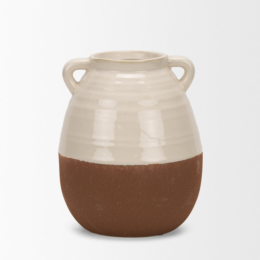 Tryna Small Beige w/ Matte Brown Ceramic Vase Decor Mercana