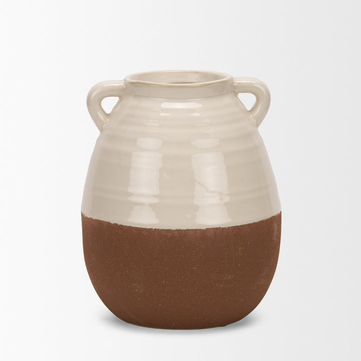 Tryna Small Beige w/ Matte Brown Ceramic Vase Decor Mercana