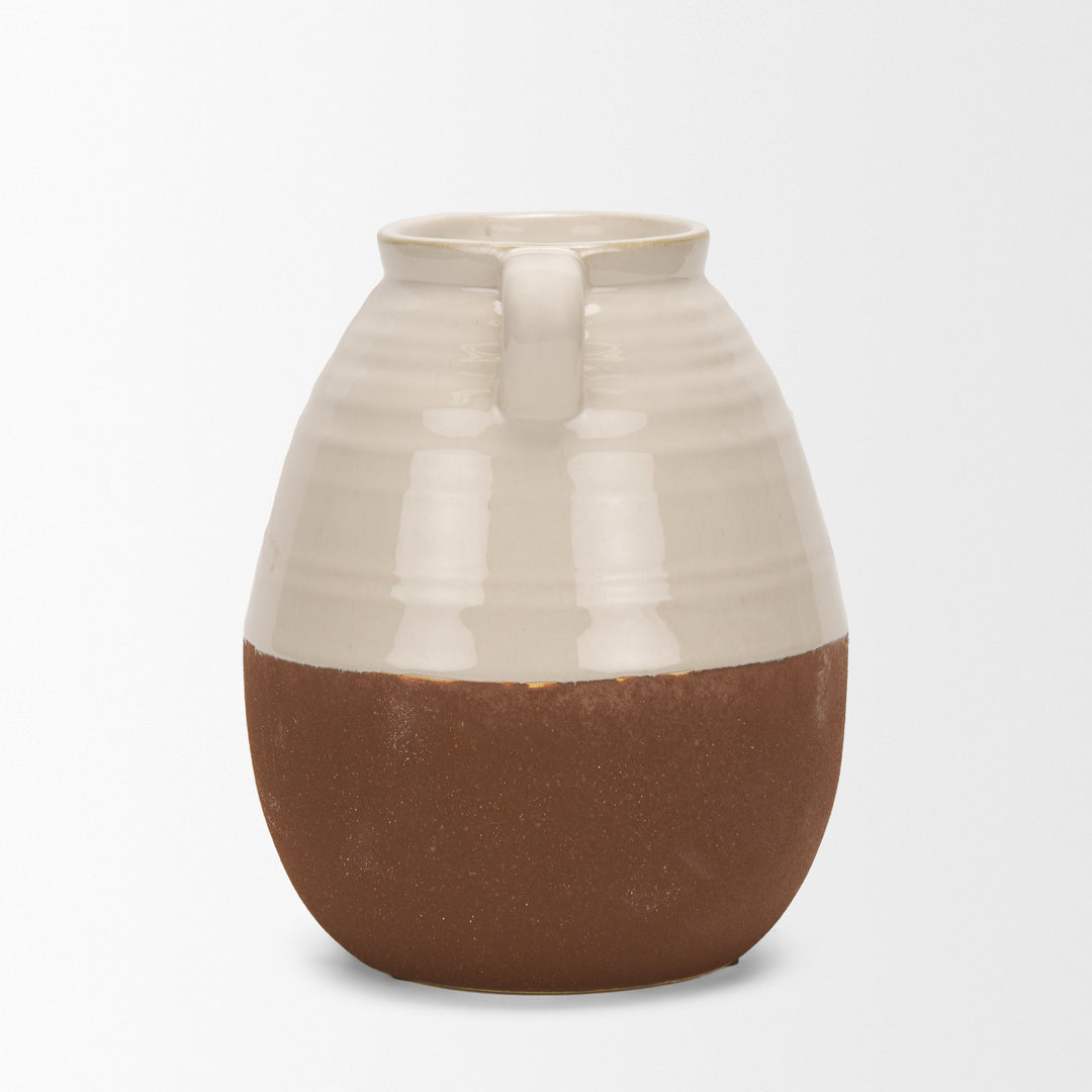Tryna Small Beige w/ Matte Brown Ceramic Vase Decor Mercana