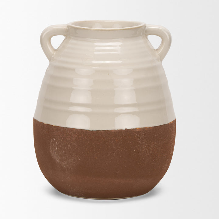 Tryna Large Beige w/ Matte Brown Ceramic Vase Decor Mercana
