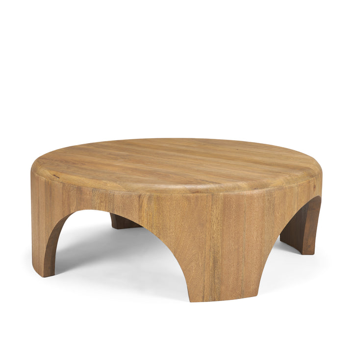 Shima Round Light Brown Wood W/Arched Legs Coffee Table Living Room Mercana