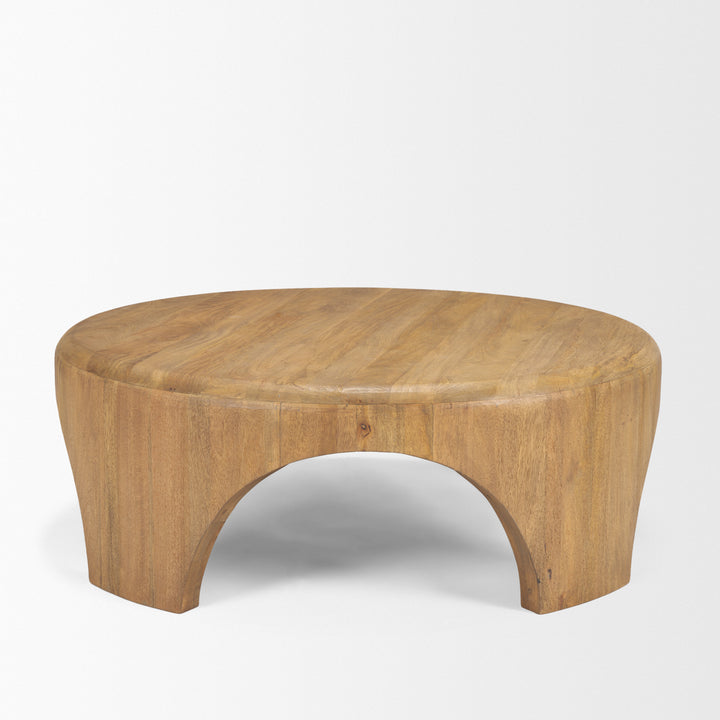 Shima Round Light Brown Wood W/Arched Legs Coffee Table Living Room Mercana