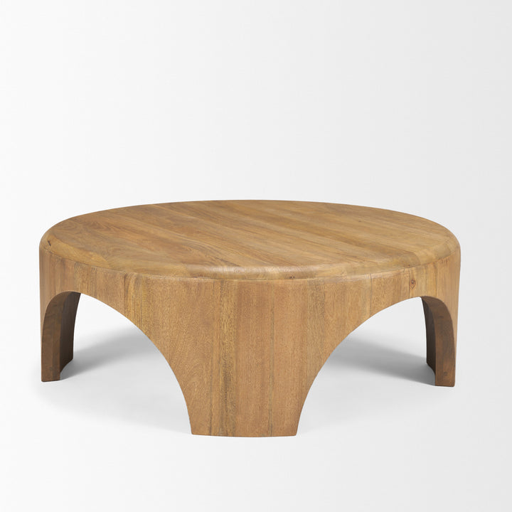 Shima Round Light Brown Wood W/Arched Legs Coffee Table Living Room Mercana