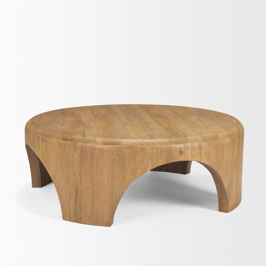 Shima Round Light Brown Wood W/Arched Legs Coffee Table Living Room Mercana